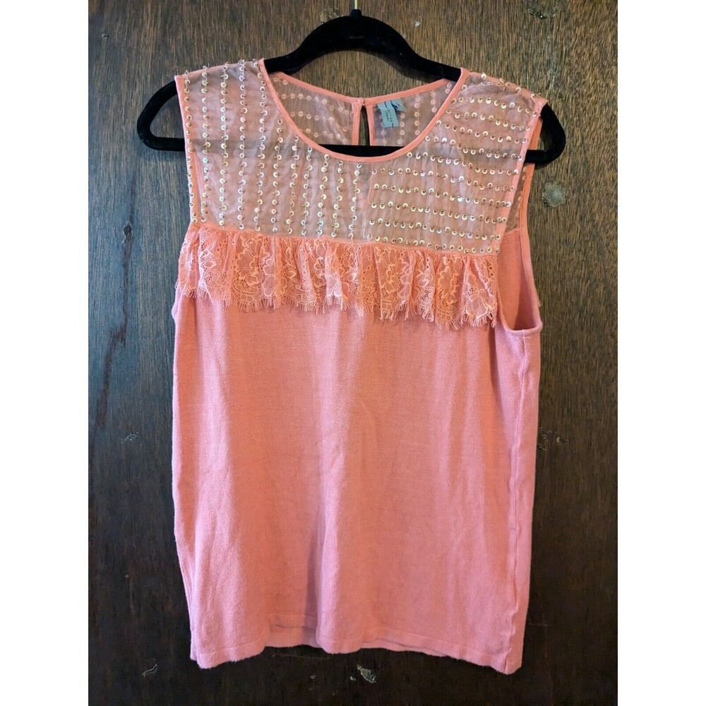 4/$12 Anthropologie Large Bl-nk Embellished Pink Sweater Tank